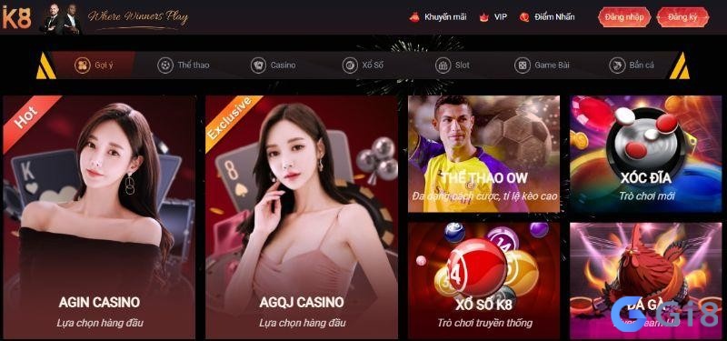 Giao diện của trang đánh xổ số online K8