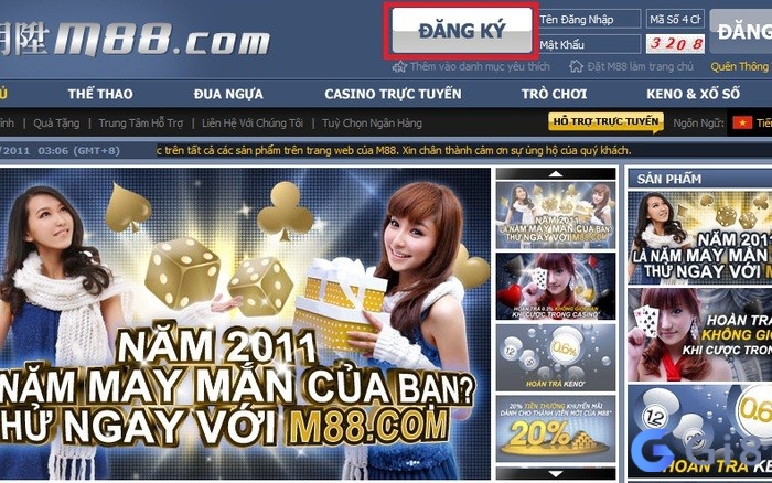 Giao diện chính của trang web M88